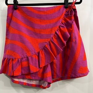 Corey Lynn Calter Red and Purple Ruffled Linen Skort